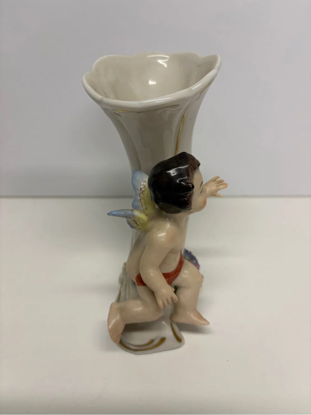 Vintage German Porcelain Cherub Cornucopia Vase Floral Accents